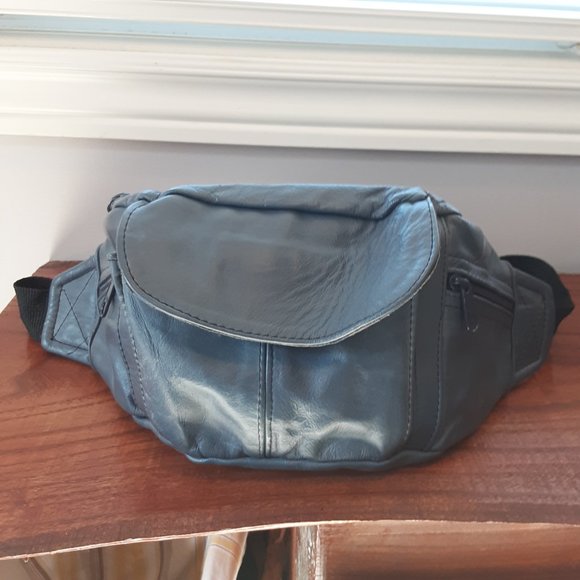Vintage Bags Vintage Leather Fanny Pack Bum Bag Denim Blue Colour